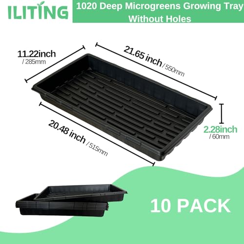Standard 1020 Tray Sturdy Plant Growing Trays Plastic Seed Starter Tray for Microgreens Heavy Duty Seedling Trays No Drainage Holes 10 Pack - size: 1020 tray 10 pack