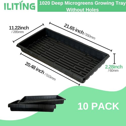Standard 1020 Tray Sturdy Plant Growing Trays Plastic Seed Starter Tray for Microgreens Heavy Duty Seedling Trays No Drainage Holes 10 Pack - size: 1020 tray 10 pack