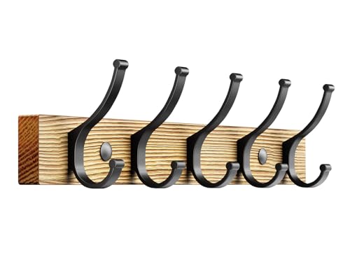 Optish Coat Rack Wall Mount, 16.5 Inches Wood Coat Hooks Wall Mount, Wall Coat Rack with 5 Hooks, Hat Rack Wall Hooks for Hanging Coat, Bag, Towel (1Pack, Natural) - color: Natural