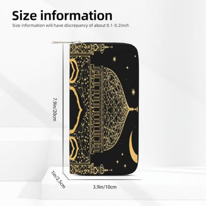 Islamic Mosque Golden Glitter PU Leather Long Wallet for Women Men, Zipper Clutch Wallet RFID Card Holder Organizer - color: Islamic Mosque Golden Glitter