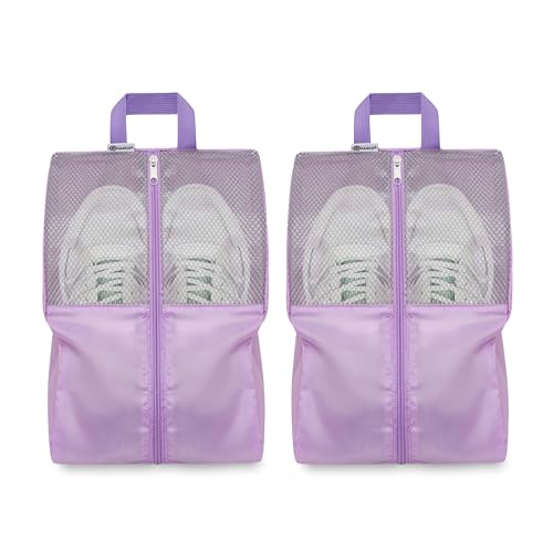 Shoe Bags For Travel, Used As For Storage or Shoe Travel Bag, Space Saving When Travelling With This Travel Shoe Bags For Packing, Waterproof Nylon Sneaker Bag. (Light Purple, 2 Pack, Medium) - color: Light Purple, 2 Pack, size: Medium