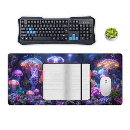 KeKee Colorful Sea Aquarium Neon Jellyfish Octopus Mushrooms Large Mouse Pad Gaming Mousepad Desk Pad for Keyboard and Mouse Mat Non-Slip Base 40x90cm, Style - size: 40x90cm