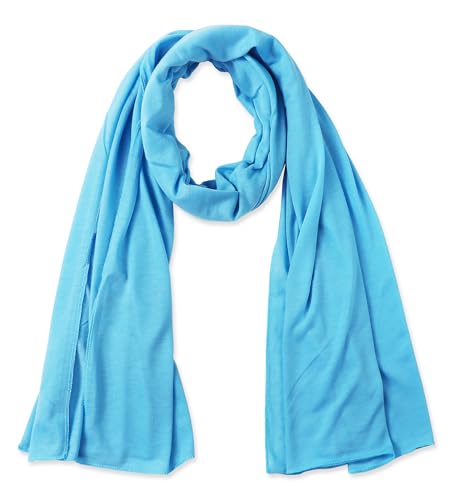vabovin Head Wraps for Black Women Stretch Jersey Knit Turban Headwrap Solid Color Headscarf Headband Shawl - color: 17- Blue