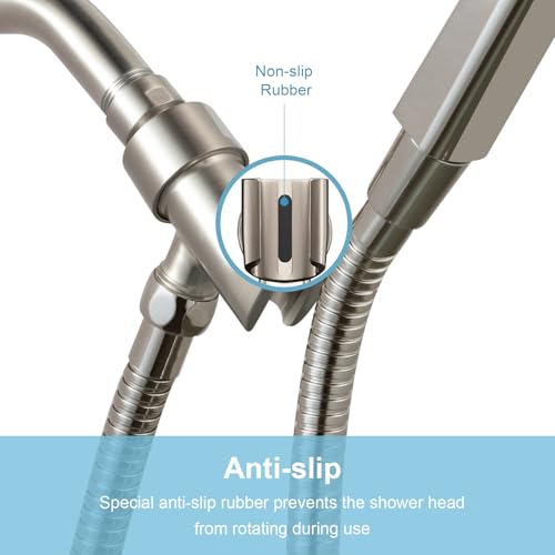 OFFO Shower Head Holder All Metal for Handheld Shower Head, Brushed Nickel Adjustable Shower Arm Mount with Solid Brass Pivot Ball, 1/2 in IPS Female Inlet and Male Outlet - style: Brushed Nickel