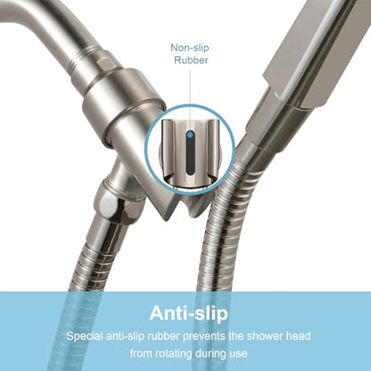 OFFO Shower Head Holder All Metal for Handheld Shower Head, Brushed Nickel Adjustable Shower Arm Mount with Solid Brass Pivot Ball, 1/2 in IPS Female Inlet and Male Outlet - style: Brushed Nickel
