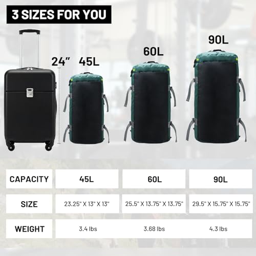 MIER 여행용 캠핑 체육관 스포츠용 대형 더플 백 백팩, 45L/60L/90L | 방수, 컨버터블 더플, 탈착식 백팩 스트랩, 신발 수납 공간, 튼튼한 타폴린, 3가지 사이즈 - color: 초록색., size: 45L