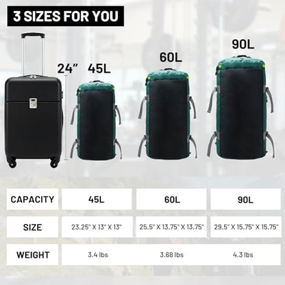 MIER 여행용 캠핑 체육관 스포츠용 대형 더플 백 백팩, 45L/60L/90L | 방수, 컨버터블 더플, 탈착식 백팩 스트랩, 신발 수납 공간, 튼튼한 타폴린, 3가지 사이즈 - color: 초록색., size: 45L