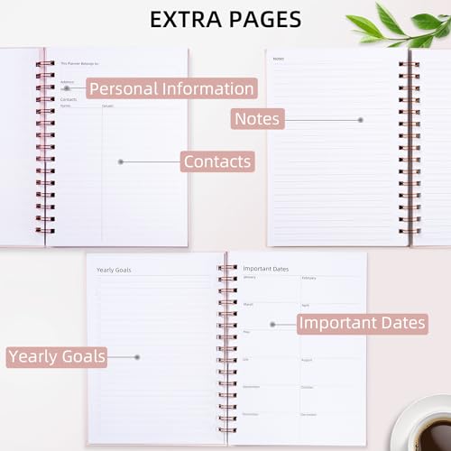 Undated Weekly and Monthly Planner Spiral Bound- Weekly Goals Notebook, To Do List, Habit Tracker Journal, Academic, Aesthetic, Stylish School or Office Supplies (6.1" x 8.4" - Pink) - color: C-Pink