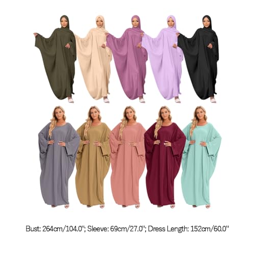 IDOPIP Abayas for Women Muslim Dress with Hijab, One-Piece Long Sleeve Islamic Prayer Dress with Khimar Jilbab Kaftan Clothes - color: Black (1pc Dress Only)