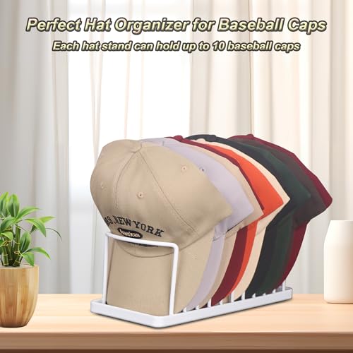 Hat Organizer for Baseball Caps - Metal Stand Holds 10 for Closet | No assembly needed. Space-saving rack fits any flat surface. Sturdy metal holds 10 caps neatly - color: White 1 Pack