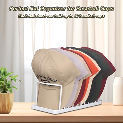 Hat Organizer for Baseball Caps - Metal Stand Holds 10 for Closet | No assembly needed. Space-saving rack fits any flat surface. Sturdy metal holds 10 caps neatly - color: White 1 Pack