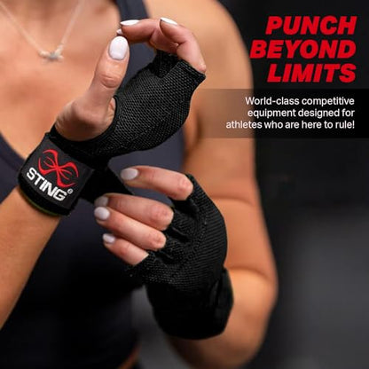 Elastic Quick Wraps by STING | Semi-Elastic Compression Fabric, Padded Knuckle Section, Expandable Finger Panels - color: Black, size: Medium