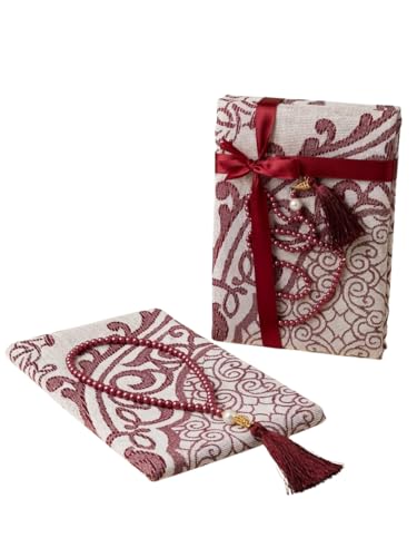 Premium Islamic Prayer Mat Set - Perfect Ramadan Gift for Men & Women - Elegant Tasbih & Luxury Pouch - Portable Sajadah Janamaz Set for Eid, Umrah & Daily Namaz (Burgundy SJ5) - color: Burgundy Sj5