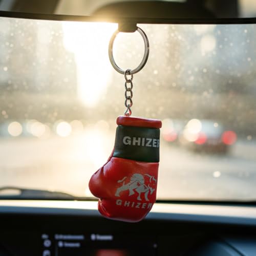 Mini Boxing Gloves Keychain (1 pcs) Premium PU Leather, Sports Lover Gift, Bag Accessory, Car Hanging for Men & Women - color: Red and Black