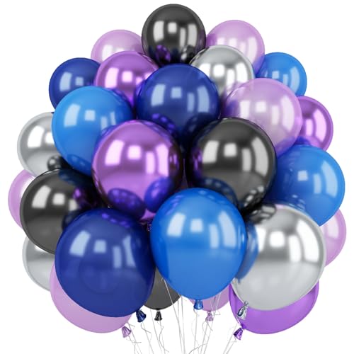 Outer Space Balloons, 12 Inches Galaxy Blue Purple Balloons with Metallic Black Silver Balloon, Outer Party Decorations for Kids Boys Astronaut Space Birthday Party Decoration - color: Black Blue Purple