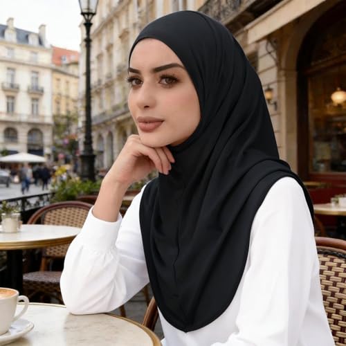 Instant Hijab Ready To Wear Hijab Scarf for Women Soft Long Muslim Jersey Hijabs Head Scarf for Prayer Abaya - color: Black
