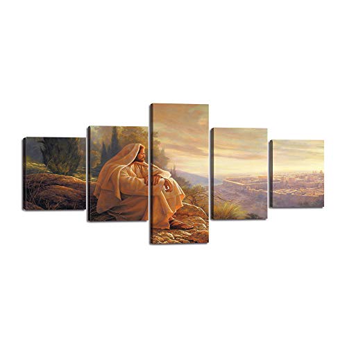 Yatsen Bridge Jesus Wall Art Picture Decor 5 Panel Vintage Christian Faith Canvas Prints Poster Jesus Thorn Painting for Living Room Home Decoration Stretched Ready to Hang (50¡±Wx24¡±H) - color: Artwork-22, size: 50''Wx24''H