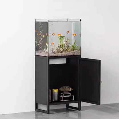 Home Office Fish Tank Stand, Professional Metal Aquarium Stand Storage Shelf Heavy Duty Breeder Turtle Terrarium Stand Rack, Reptile Tank Stand with Lockers，Fish Tank Cabinet - color: Black, size: 50*30*70cm