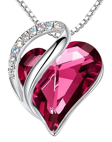 Leafael Gift Necklaces for Women, Infinity Love Birthstone Heart Crystal Pendant, Birthday Anniversary Jewelry for Wife, Mom, and Her, Silver Plated, 18" + 2" Adjustable Chain - color: 10b-October-Tourmaline Pink