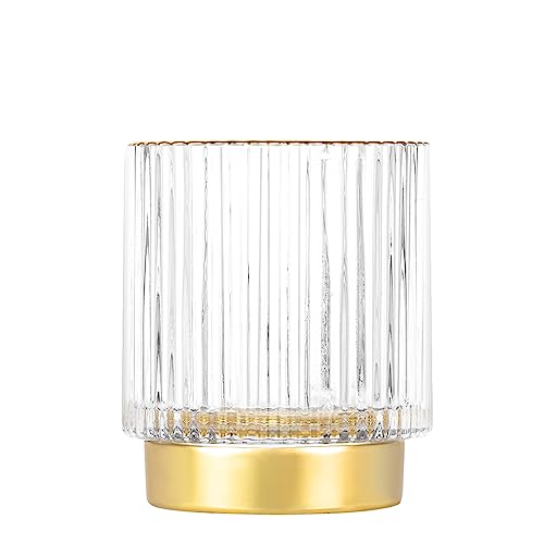 DASITON Makeup Brush holder Organizer,Crystal Cosmetic Makeup Brush Glass Brushes Storage Holder, Vintage Make Up Brush Cup Pen Pencil Holder striped vase(Clear S) - color: Clear, size: S