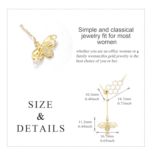 KECHO Gold Bee Necklace Gifts for Mom Women 14k Yellow Gold Honeycomb Honey Bee Pendant Necklaces Love Heart Jewelry Gifts for Women Her Wife - style: bee03