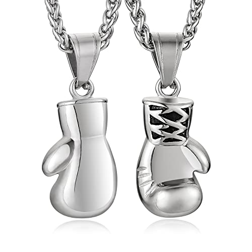 HZMAN Men Women Punk Stainless Steel Boxing Glove Chain Pendant Necklace - color: Silver