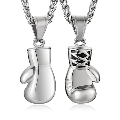 HZMAN Men Women Punk Stainless Steel Boxing Glove Chain Pendant Necklace - color: Silver