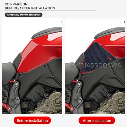 Motorcycle Accessories Side Fuel Tank Pad for Ducati Multistrada V4 S V4S RS 2021-2025 Tank Pads Protector Stickers Decal Gas Knee Grip Traction Pad PVC Rubber Black