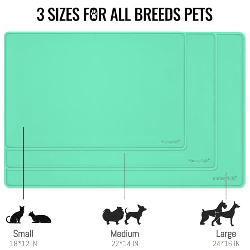 MateeyLife Dog & Cat Food Mat - Waterproof, Nonslip, Raised Edges, Silicone Tray for Messy Drinkers, 24"x16", Mint Green - color: Green, size: 24''×16''