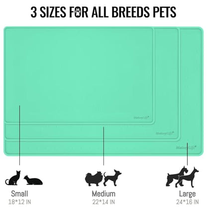 MateeyLife Dog & Cat Food Mat - Waterproof, Nonslip, Raised Edges, Silicone Tray for Messy Drinkers, 24"x16", Mint Green - color: Green, size: 24''×16''