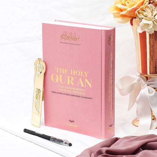Shaded Quran Text Mushaf with Full Tracing & Bookmark | Ideal Book for Writing and Learning Quran Text | Large Size;6.6*9.4 inch/17*24cm,Perfect Ramadan,Eid,Umrah Gift for Muslim Women Men Child(Pink) - color: Pink
