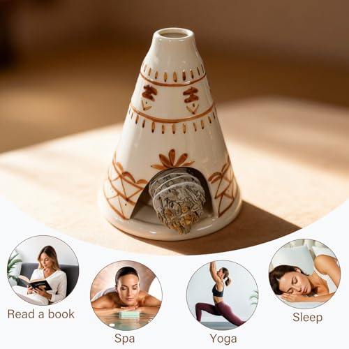MOUGIGI Handcrafted Palo Santo Holder Ceramic Chimney Incense Burner - Tent Shape - Safe for Palo Santo Sticks Sage & Incense Cones for Meditation Yoga Zen Altar Aromatherapy - Thoughtful Gift Idea - color: Tent Palo Santo Holder