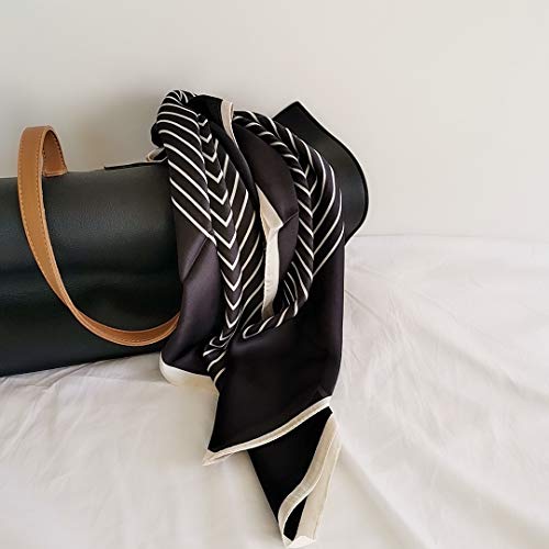 FONYVE Silk Feeling Scarf Medium Square Satin Head Scarf for Women 27.5 × 27.5 inches - color: 07 Stripe Black