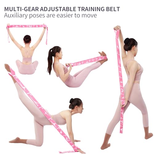 Yoga Strap with 10/12 Loops - Multi-Functional Stretch Band for Pilates, Dance, Gymnastics, Physical Therapy, Flexibility & Resistance Training, Ballet, Latin Workouts - color: Pink