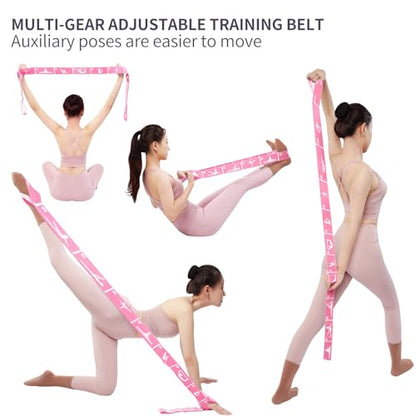 Yoga Strap with 10/12 Loops - Multi-Functional Stretch Band for Pilates, Dance, Gymnastics, Physical Therapy, Flexibility & Resistance Training, Ballet, Latin Workouts - color: Pink