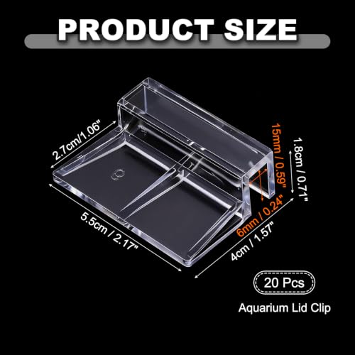 20 Pcs Aquarium Lid Clips, 6 mm Acrylic Aquarium Cover Bracket Fish Tank Lid Older Fish Tank Clip Transparent Durable Easy to Clean, Intended for Rimless Aquariums Top Cover - size: 6 mm
