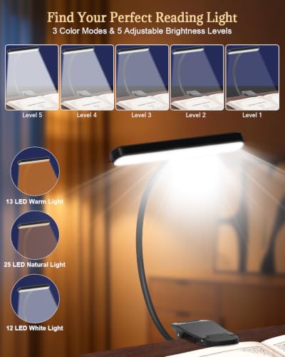 Adjustable Book Stand for Reading with Light, Book Holders for Reading Hands Free, Ergonomic Reading Stand for Cookbooks,Bibles,Laptop & Tablet with Page Clips & 360° Rotating Bases for Study & Office
