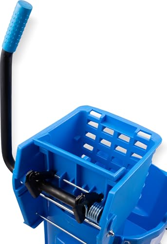 Carlisle FoodService Products 26 Qt Mop Bucket with Side Wringer, Blue | 18.5 x 16.5 x 16.5 in, 34.25-in Handle Height, Polypropylene, 50,000-Cycle Wringer, Non-Marking Casters, Assembly Required - color: Blue