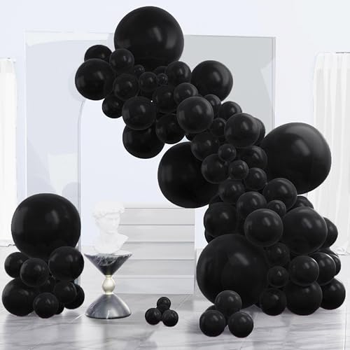 PartyWoo 블랙 풍선 140피스 다양한 사이즈 45.7cm(18인치), 30.5cm(12인치), 25.4cm(10인치), 12.7cm(5인치), 12.7cm(5인치) 블랙 풍선 아치 키트 화환 베이비 샤워 생일 졸업 카지노 게임 기념일 은퇴 파티 장식 블랙- - color: 블랙-y18
