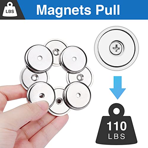 E BAVITE Strong Neodymium Magnets with Screws Silver, 8 Pack | 110 Lbs Rare Earth Magnets with Heavy Duty, Cup Magnet with Countersunk Hole and Stainless Screws for Kitchen, Craft, Office - color: Silver, size: 32mm-8P