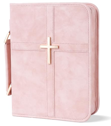 Vegan Leather Bible Cover Case, Bible Bag with Phone Pocket, Bible Case for Women, Christian Gift Box Packaging (Pink) - color: Pink