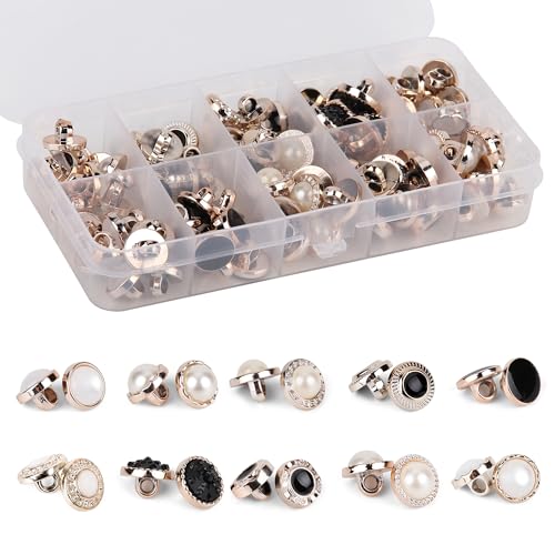 100Pcs Round Assorted Pearl Buttons, Resin White Pearl Button, Vintage Clothes Sewing Button(10mm,11mm,12mm) with Storage Box, for Crafts Wedding Dress DIY Project