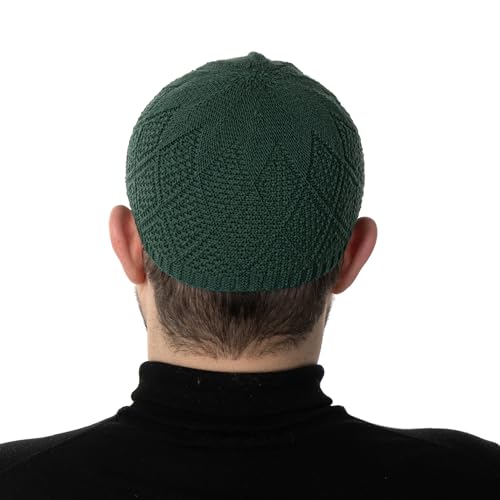 Modefa Men's Islamic Turkish Diamond Pattern Knitted Kufi Hats for Men - Islamic Muslim Headwear for Men - Prayer Cap Takke - color: Forest Green