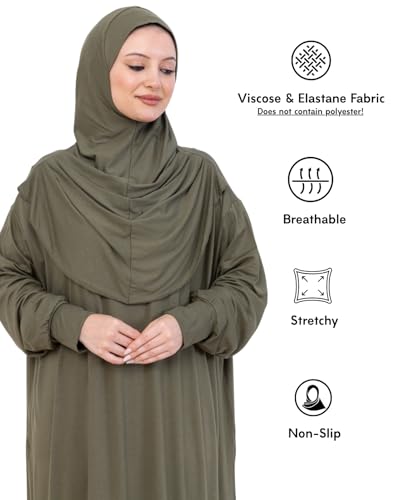 Prien Prayer Dress For Women, Cotton Muslim Abaya, Soft Hijab, Elegant Turkish Islamic Wear For Eid, Ramadan, Umrah, Hajj - color: Khaki