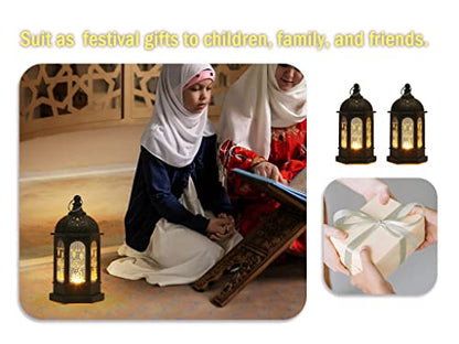 2 Pieces Ramadan Lantern Decoration, Ramadan Candle Lantern, LED Eid Mubarak Lamp, Ramadan Lantern Decor, Hanging Ramadan Lamp, for Home Tabletop Decor Creative Party Supplies (Black)
