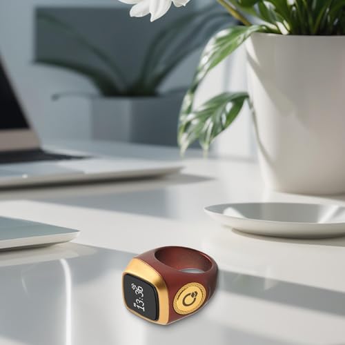 IQ-ibla Smart Zikr Ring Prayer Ring Smart Counter Smart Ring Waterproof Prayer Time Vibration Display Digital Azan Alarm Clock for Most People(20mm Curry Color)