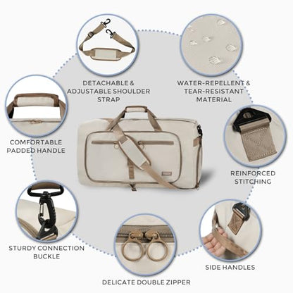 Fmeida 65L Duffle Bag with Shoes Compartment, Foldable Travel Duffel Bags for Men Women, Large Packable Travel Bag Water Repellent & Tear Resistant (Beige) - color: Glossy Beige