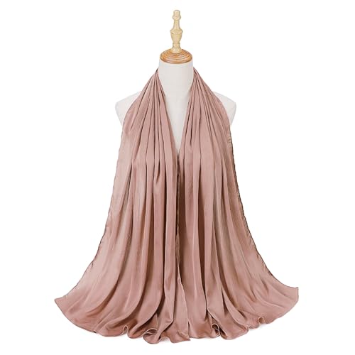 Luxury Silky Satin Hijab for Women, Shimmer Crinkle Muslim Head Scarf, Graceful Feminine Charm - color: Pink Brown