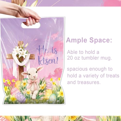 Falueqg Religious Easter Party Favor Bags - 50 Pcs He is Risen Happy Easter Goodie Candy Gift Bags First Communion Religious Cross Party Favors for Christian Spring Hunt Egg Game Baptism Supplies - color: Cross Easter