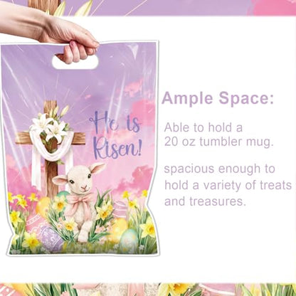 Falueqg Religious Easter Party Favor Bags - 50 Pcs He is Risen Happy Easter Goodie Candy Gift Bags First Communion Religious Cross Party Favors for Christian Spring Hunt Egg Game Baptism Supplies - color: Cross Easter